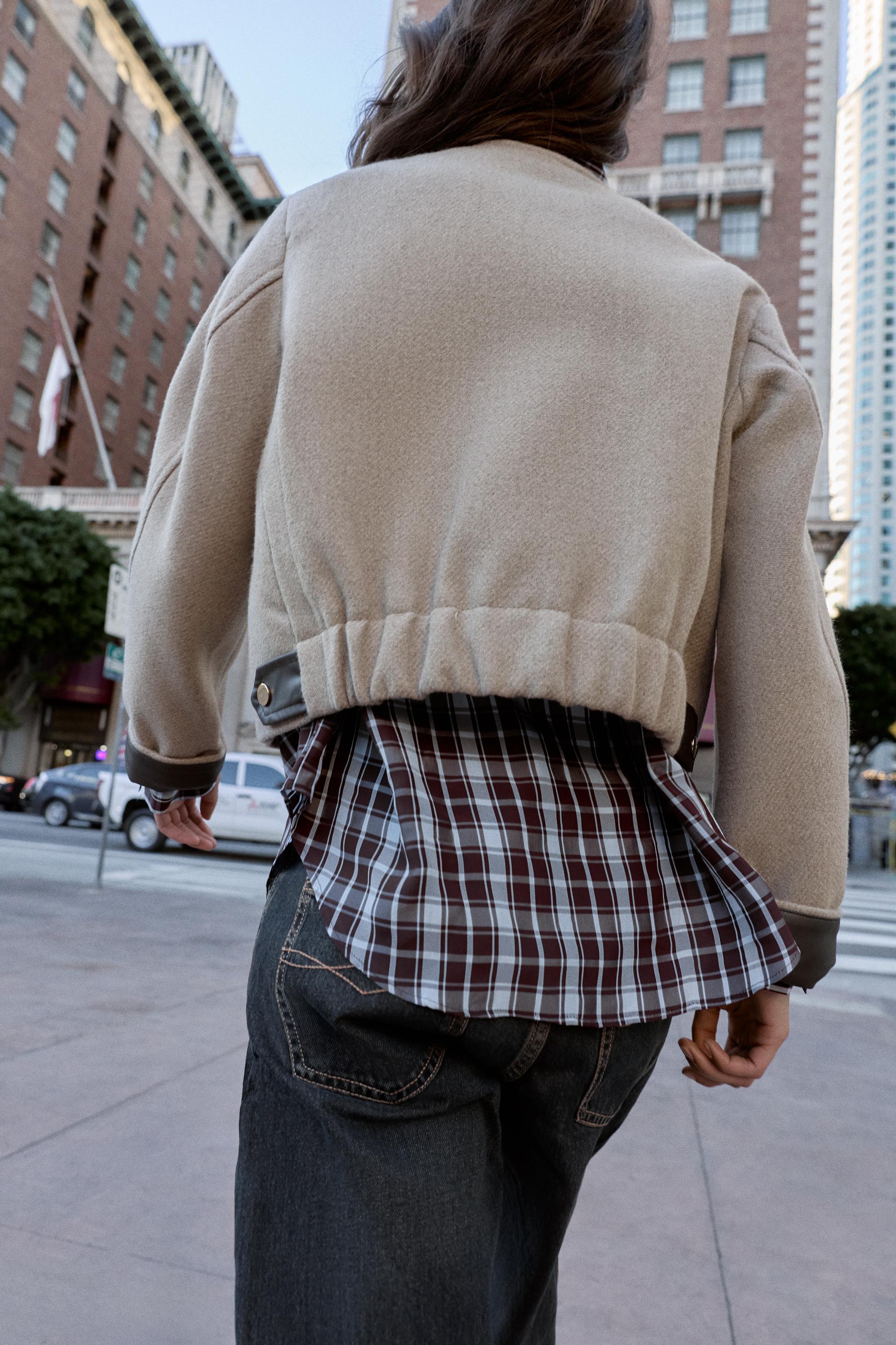 FAUX LEATHER TRIM BOMBER JACKET